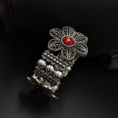 Flower Design Oxidised Indian Style Free Size Cuff Bracelet
