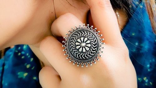 Oxidised Filigree Art Work Adjustable Rings For Girls