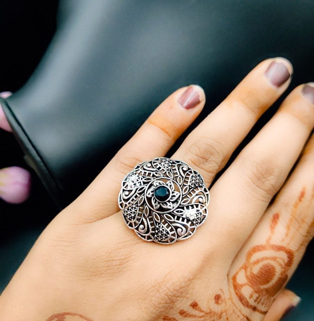 Oxidised Round Design Adjustable Ring For Girls