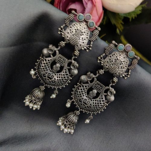 Silver Replica Polish Long Jhumkie Stud Earrings - Image 9