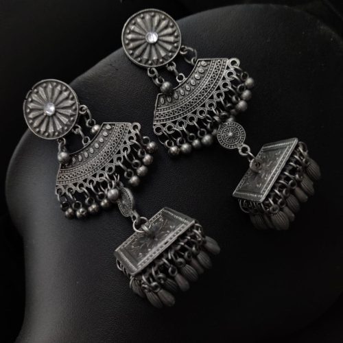 Oxidised Long Dangler Black Polish Earring For Girls