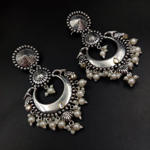 Oxidised Handmade Brass Earrings with Kundan Pearl Work