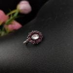 Oxidised Oval Shape Stone Press Nosepin For Girls