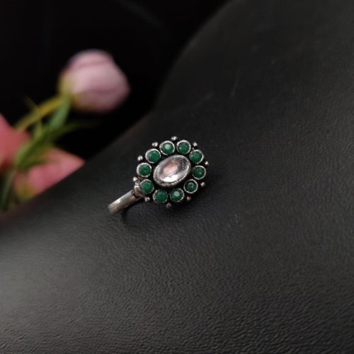 Oxidised Oval Shape Stone Press Nosepin For Girls - Image 5