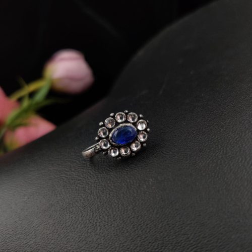 Oxidised Oval Shape Stone Press Nosepin For Girls - Image 6