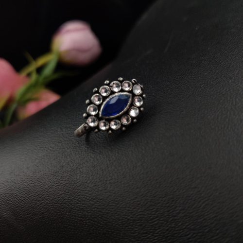 Oxidised Marquise Shape Stone Nosepin For Girls