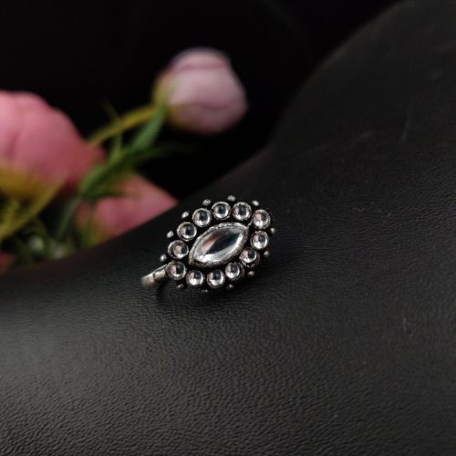 Oxidised Marquise Shape Stone Nosepin For Girls - Image 3
