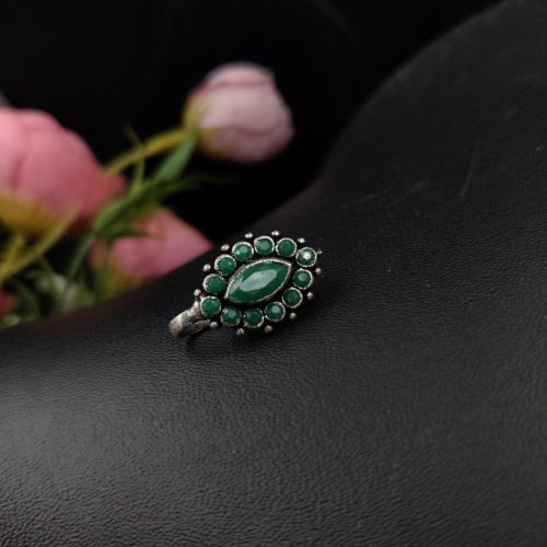 Oxidised Marquise Shape Stone Nosepin For Girls - Image 5