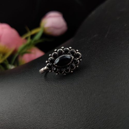 Oxidised Marquise Shape Stone Nosepin For Girls - Image 6