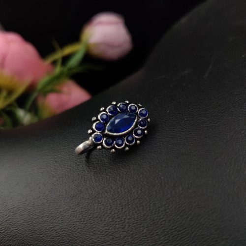 Oxidised Marquise Shape Stone Nosepin For Girls - Image 7