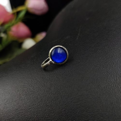 Silver Plated Oxidised Round Shape Stone Nosepin For Girls - Image 5