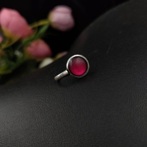 Silver Plated Oxidised Round Shape Stone Nosepin For Girls