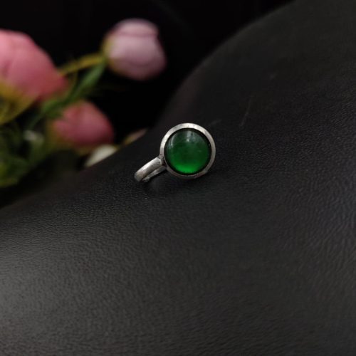 Silver Plated Oxidised Round Shape Stone Nosepin For Girls - Image 2