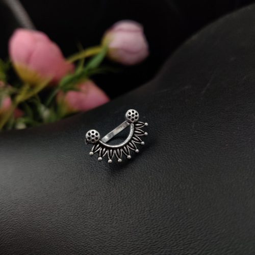 Iconic Look Silver Plated Oxidised Press Nose Rings