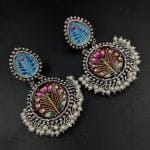 Pure Hand-Painted Oxidised Handmade Dangler Earrings - Brown Flower"