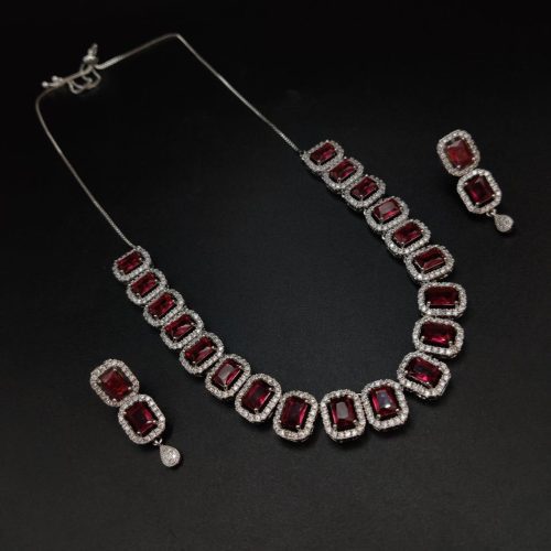 Regal princess-cut American diamond necklace set