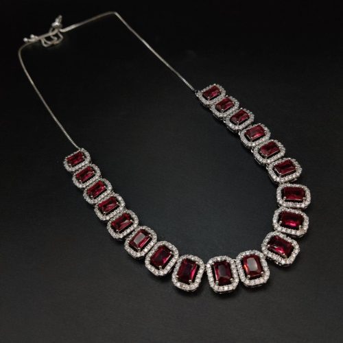 Regal princess-cut American diamond necklace set - Image 2