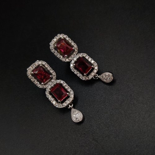 Regal princess-cut American diamond necklace set - Image 3