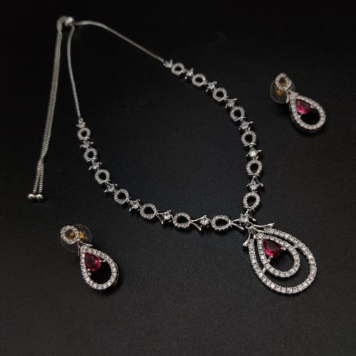 Delicate Solitaire Necklace set with American Diamonds