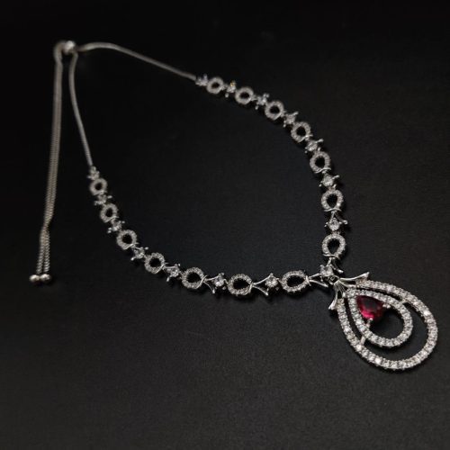 Delicate Solitaire Necklace set with American Diamonds - Image 2