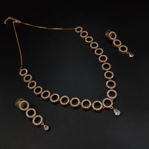 Nature-inspired leaf design American diamond necklace set