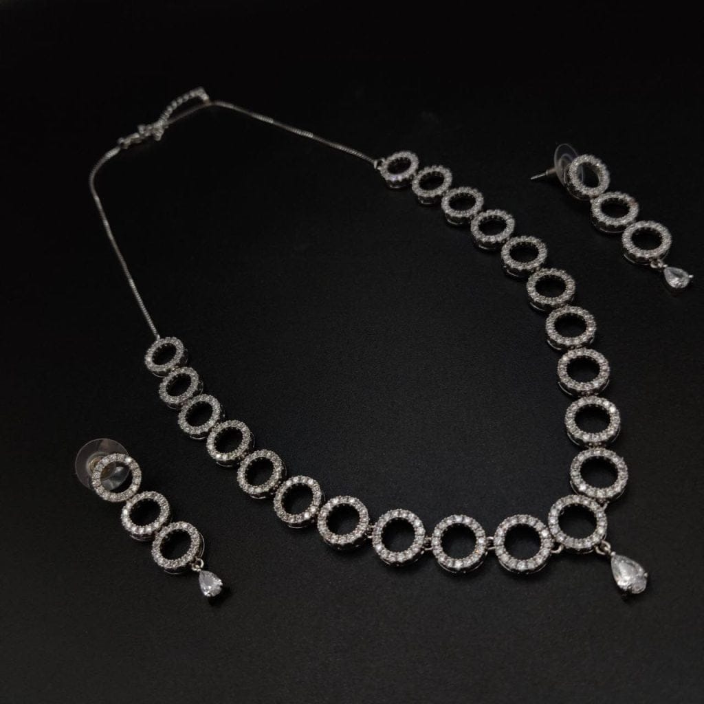 Cubic Zirconia Silver Rodium Necklace set for Girls