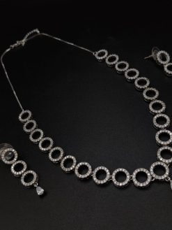Cubic Zirconia Silver Rodium Necklace set for Girls