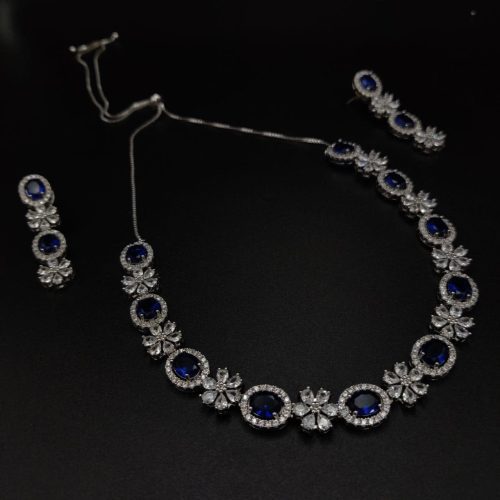 Vibrant Gemstone Necklace set with American Diamonds Stones