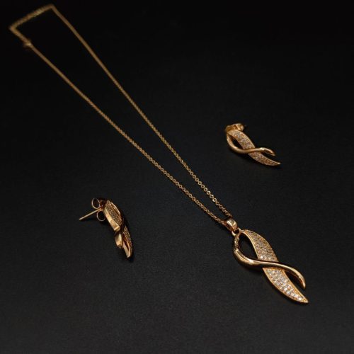 Trendy Rose Gold Plated AD Pendant Necklace with Dainty Chain