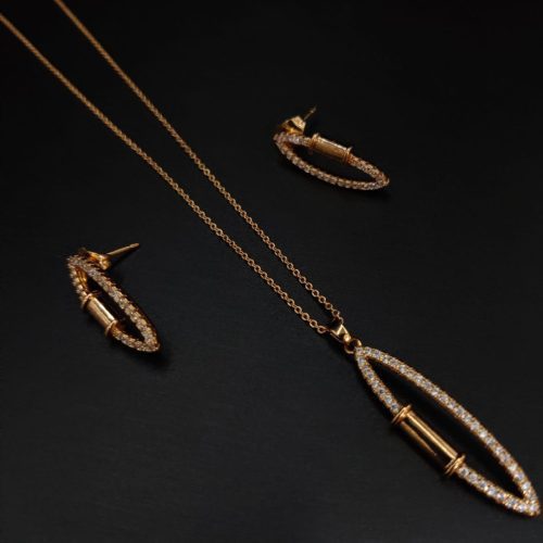 Elegant Rose Gold Plated AD Necklace Pendant in Marquise Shape - Image 3