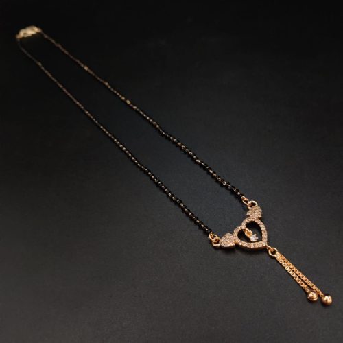 Glamorous Rose Gold-plated AD Mangalsutra necklace for bridal wear