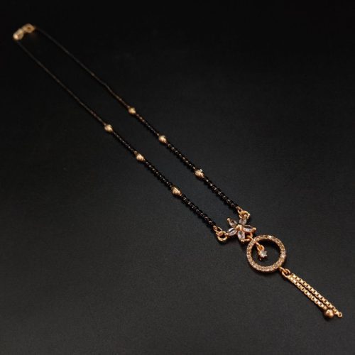 Unique Flower Rose Gold-Plated AD Mangalsutra Pendant Necklace
