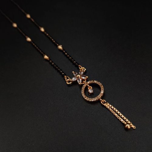 Unique Flower Rose Gold-Plated AD Mangalsutra Pendant Necklace - Image 2