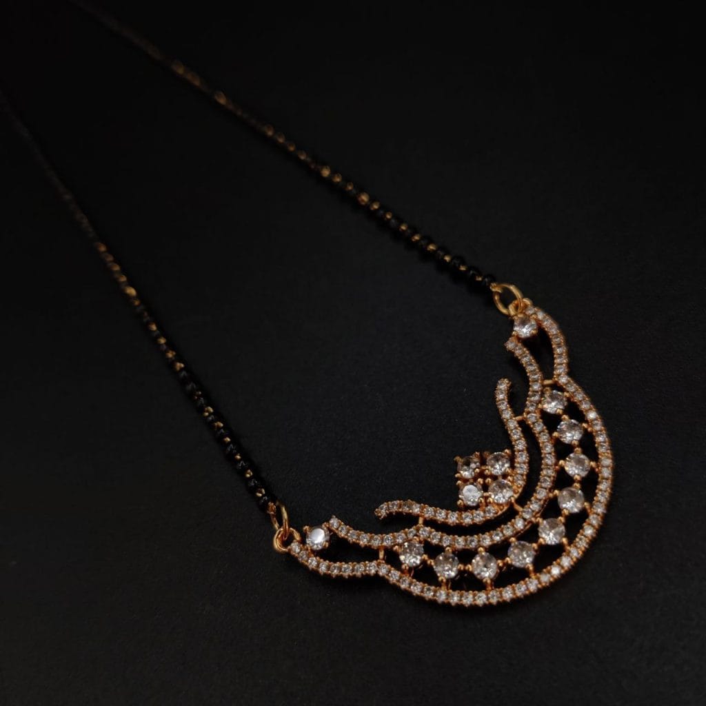 Romantic Rose Gold-Plated AD Mangalsutra Necklace with Chaand-shaped Pendant
