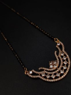 Romantic Rose Gold-Plated AD Mangalsutra Necklace with Chaand-shaped Pendant
