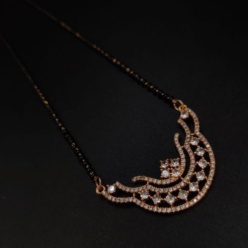 Romantic Rose Gold-Plated AD Mangalsutra Necklace with Chaand-shaped Pendant