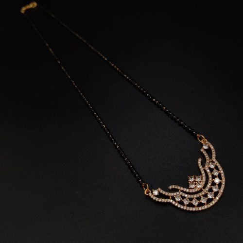 Romantic Rose Gold-Plated AD Mangalsutra Necklace with Chaand-shaped Pendant - Image 2