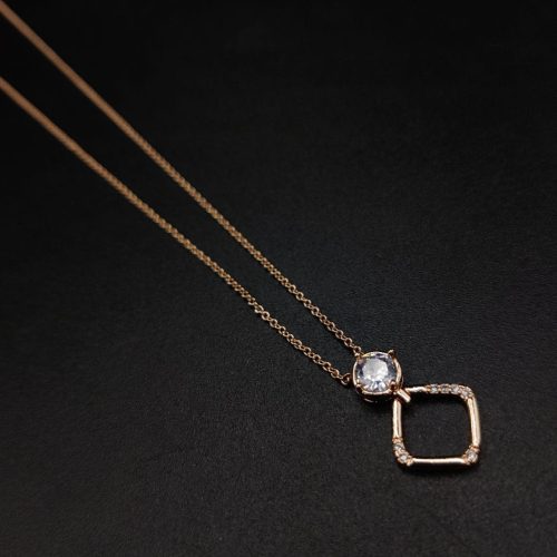 Romantic Rose Gold-plated AD Mangalsutra Pendant Necklace with Engraved Motif
