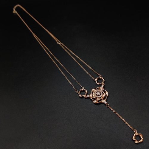Nature-inspired Rose Gold-plated AD Mangalsutra pendant necklace with floral charm