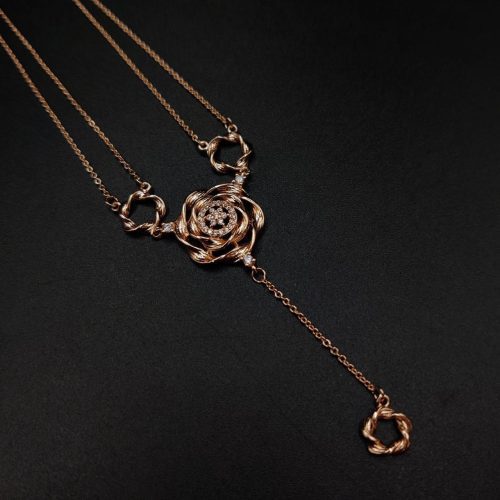 Nature-inspired Rose Gold-plated AD Mangalsutra pendant necklace with floral charm - Image 2