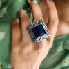 Silver Replica Rings | Oxidised Monalisa Stone Adjustable Ring