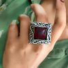 Silver Replica Rings | Oxidised Monalisa Stone Adjustable Ring