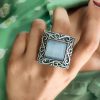 Silver Replica Rings | Oxidised Monalisa Stone Adjustable Ring