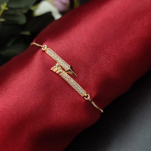 Rose gold plated adjustable bracelet with intricate cubic zirconia accents