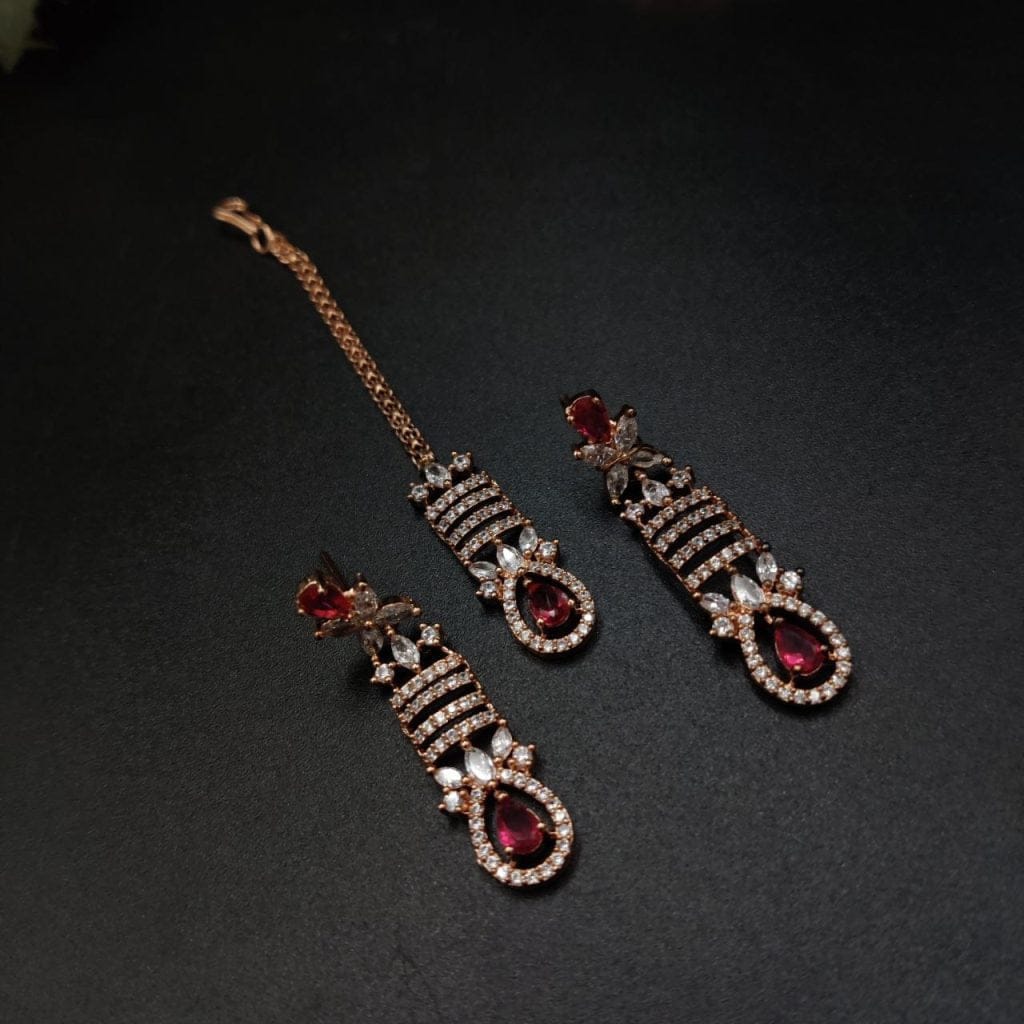 Rose Gold Plated American Diamond Necklace With Earrings