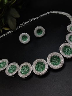 American Diamond Necklace with Green CZ Stone Choker Set