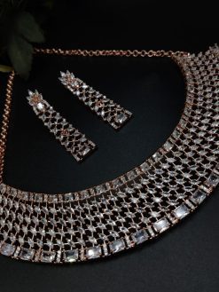 Rose Gold Plated American Diamond Necklace set Perfect Wedding jewellery