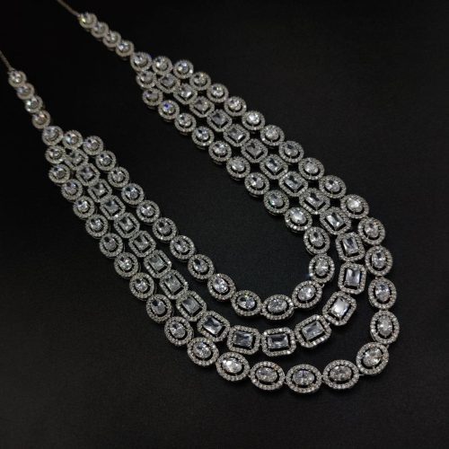 Premium Quality 3 Layer American Diamond AD Necklace Set Wedding Special - Image 3