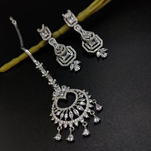 American Diamond AD Choker With Maangtikka Necklace Set Wedding Special - Image 3