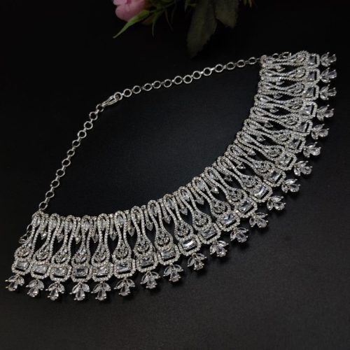 American Diamond AD Choker With Maangtikka Necklace Set Wedding Special - Image 4